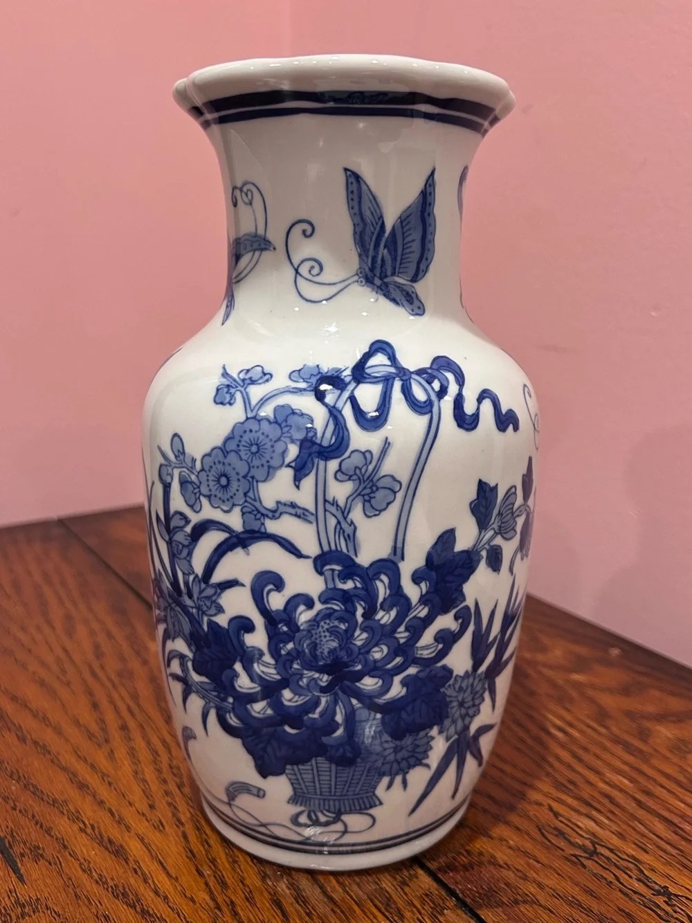 Blue and White Floral Porcelain Vase - Unbranded